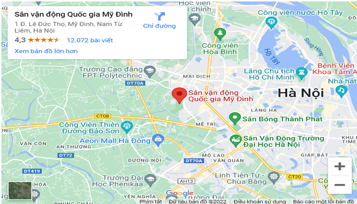 Địa chỉ Map và sơ đồ đi đến sân vận động quốc gia Mỹ Đình